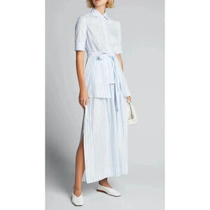 ROSETTA GETTY Apron Wrap Stripe Cotton Shirt  Baby Blue White